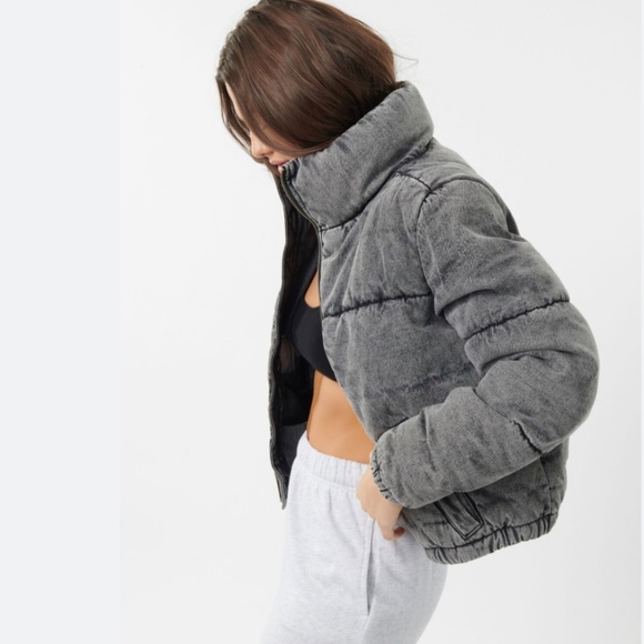 Garage Acid Washed Denim Puffer Jacket Size L EUC - Picture 7 of 8